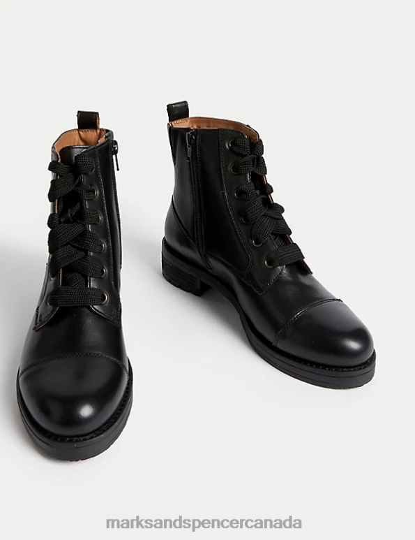 Marks and Spencer Canada - Women Black Footwear Marks & Spencer Leather Lace Up Block Heel Ankle Boots 20VTD3201