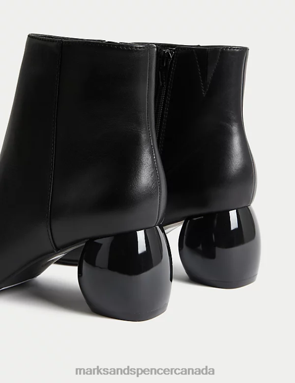 Women Black Footwear Marks & Spencer Leather Statement Block Heel Ankle Boots 20VTD1818 - Marks and Spencer outlet