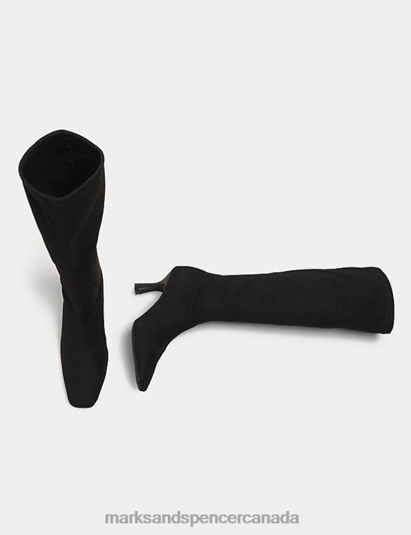Women Black Footwear Marks & Spencer Stiletto Heel Square Toe Knee High Boots 20VTD1093 - Marks and Spencer online