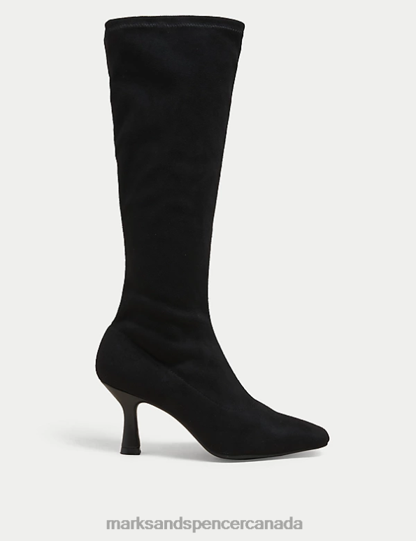 Women Black Footwear Marks & Spencer Stiletto Heel Square Toe Knee High Boots 20VTD1093 - Marks and Spencer online