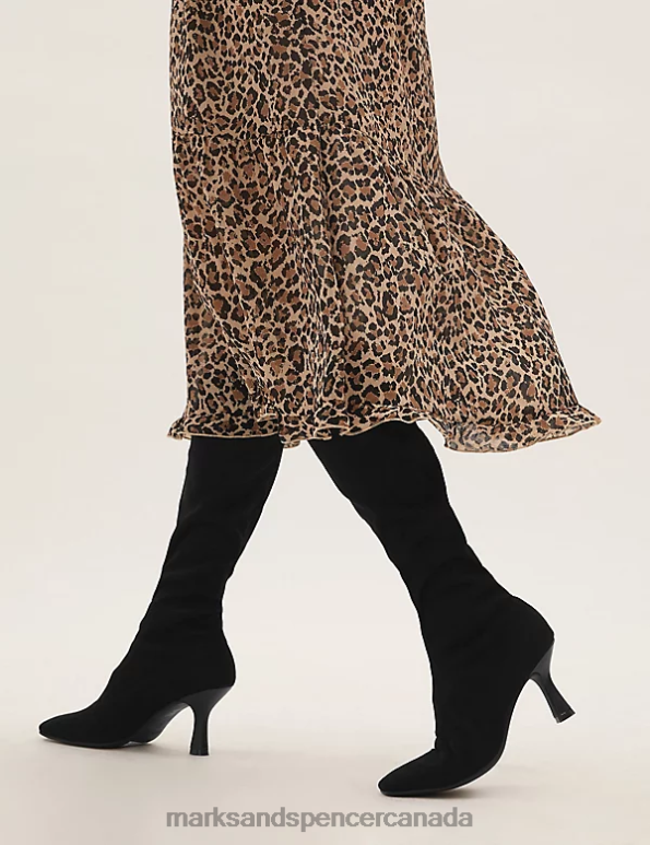 Women Black Footwear Marks & Spencer Stiletto Heel Square Toe Knee High Boots 20VTD1093 - Marks and Spencer online