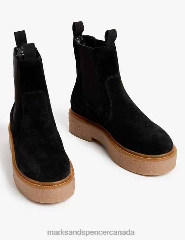 Women Black Footwear Marks & Spencer Suede Chelsea Chunky Flat Ankle Boots 20VTD1639 - Marks and Spencer Canada locations
