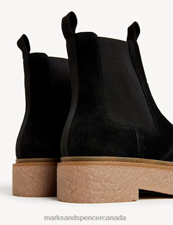 Women Black Footwear Marks & Spencer Suede Chelsea Chunky Flat Ankle Boots 20VTD1639 - Marks and Spencer Canada locations