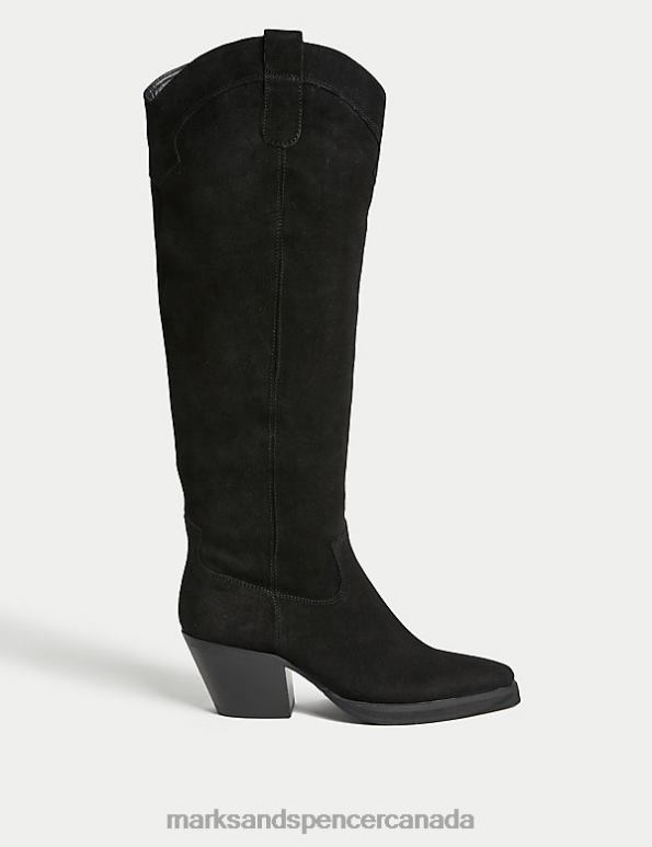 Women Black Footwear Marks & Spencer Suede Cow Boy Knee High Boots 20VTD1406 - Marks and Spencer outlet