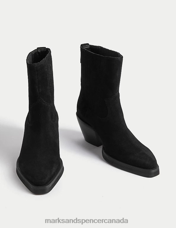 Women Black Footwear Marks & Spencer Suede Cowboy Block Heel Ankle Boots 20VTD593 - Marks and Spencer Canada locations