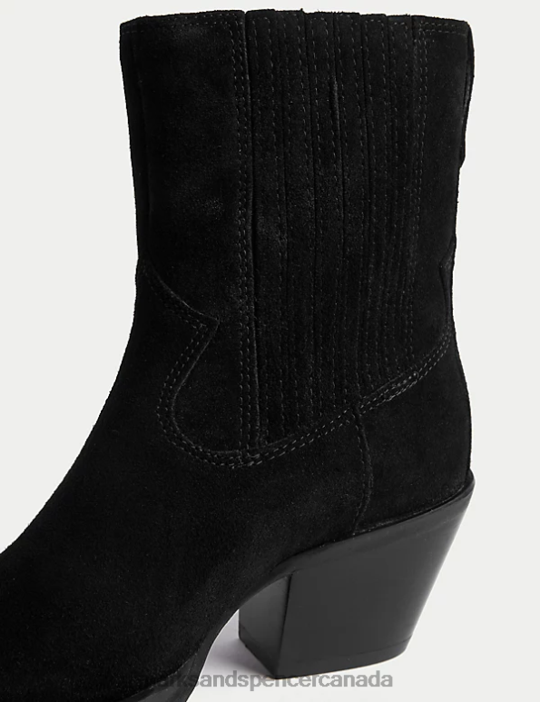 Women Black Footwear Marks & Spencer Suede Cowboy Block Heel Ankle Boots 20VTD593 - Marks and Spencer Canada locations