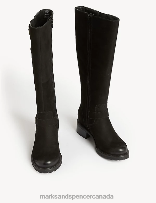 Marks and Spencer Canada - Women Black Footwear Marks & Spencer Wide Fit Leather Block Heel Knee High Boots 20VTD1418