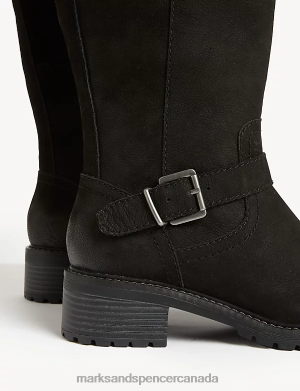 Marks and Spencer Canada - Women Black Footwear Marks & Spencer Wide Fit Leather Block Heel Knee High Boots 20VTD1418