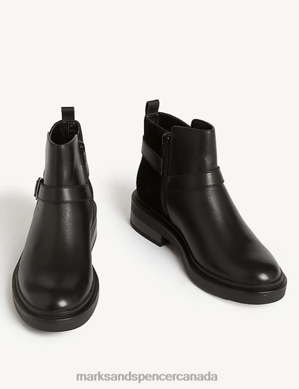 Marks and Spencer Canada - Women Black Footwear Marks & Spencer Wide Fit Leather Buckle Ankle Boots 20VTD2828