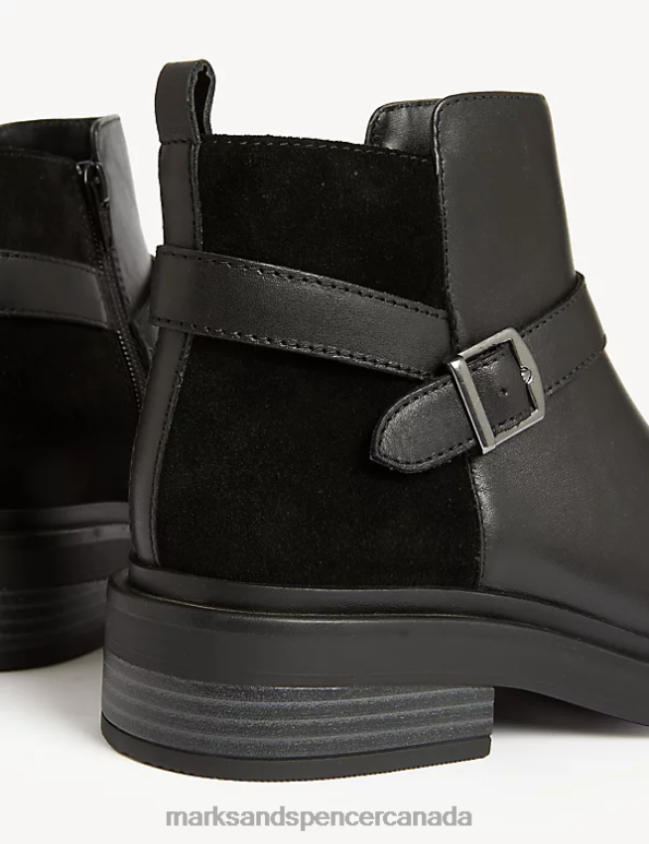 Marks and Spencer Canada - Women Black Footwear Marks & Spencer Wide Fit Leather Buckle Ankle Boots 20VTD2828