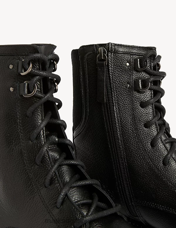 Women Black Footwear Marks & Spencer Wide Fit Leather Lace Up Flat Ankle Boots 20VTD3053 - Marks and Spencer Canada locations
