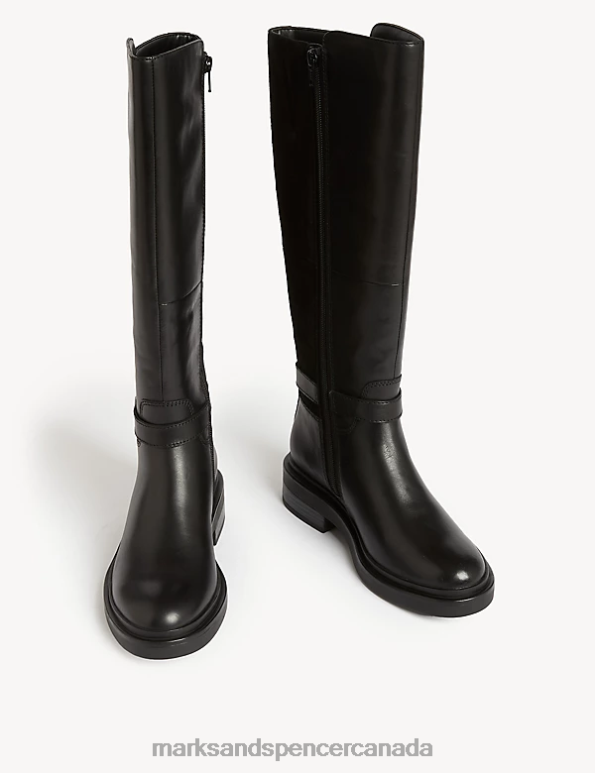 Marks and Spencer sale - Women Black Footwear Marks & Spencer Wide Fit Leather Riding Knee High Boots 20VTD2931