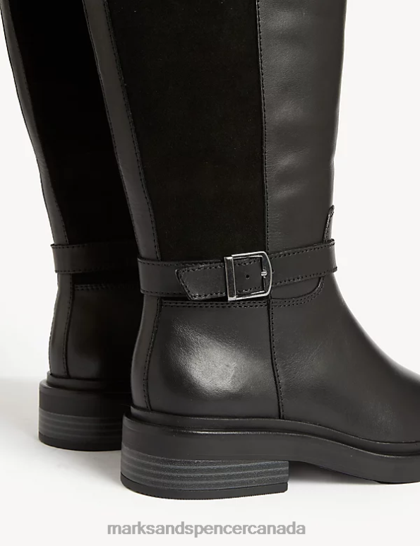 Marks and Spencer sale - Women Black Footwear Marks & Spencer Wide Fit Leather Riding Knee High Boots 20VTD2931