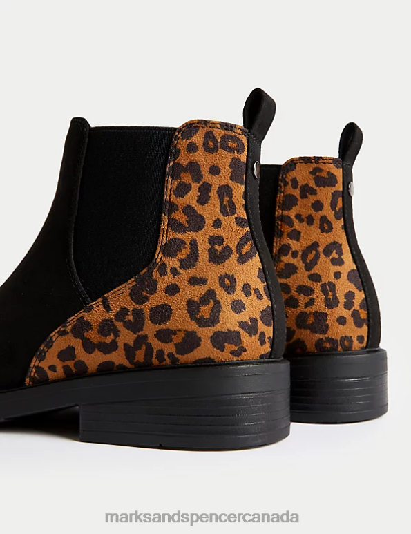 Women Black Mix Footwear Marks & Spencer Chelsea Animal Print Flat Ankle Boots 20VTD2205 - Marks and Spencer Canada locations