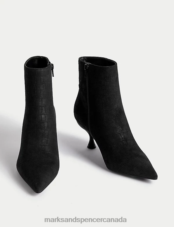 Marks and Spencer near me - Women Black Mix Footwear Marks & Spencer Wide Fit Suede Croc Kitten Heel Ankle Boots 20VTD1587