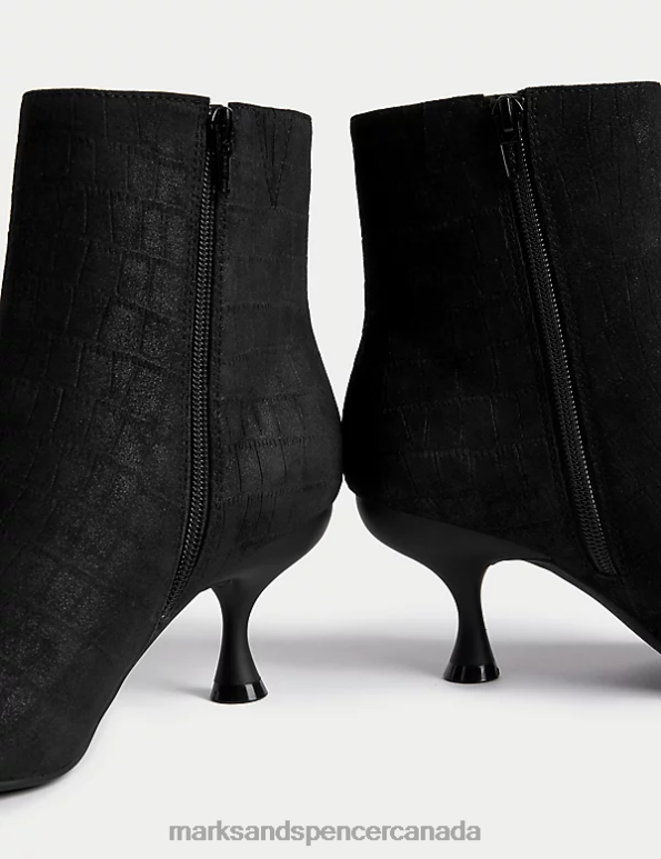 Marks and Spencer near me - Women Black Mix Footwear Marks & Spencer Wide Fit Suede Croc Kitten Heel Ankle Boots 20VTD1587