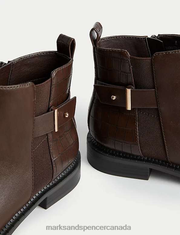Women Brown Footwear Marks & Spencer Croc Buckle Ankle Boots 20VTD1389 - Marks and Spencer Canada locations