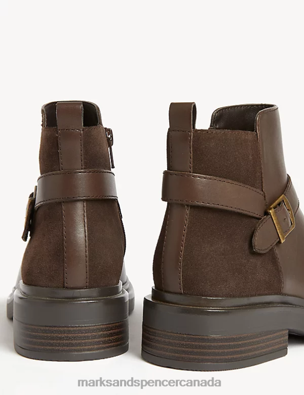Women Brown Footwear Marks & Spencer Wide Fit Leather Buckle Ankle Boots 20VTD3146 - Marks and Spencer outlet