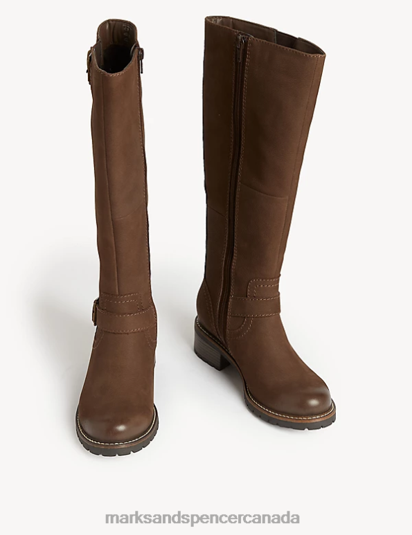 Women Chocolate Footwear Marks & Spencer Wide Fit Leather Block Heel Knee High Boots 20VTD1737 - Marks and Spencer Canada locations