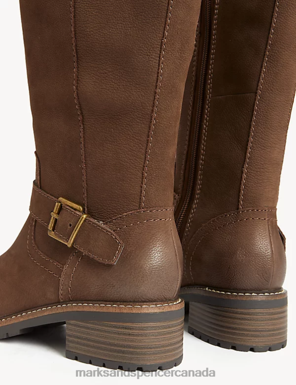 Women Chocolate Footwear Marks & Spencer Wide Fit Leather Block Heel Knee High Boots 20VTD1737 - Marks and Spencer Canada locations