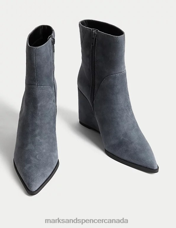 Women Grey Footwear Marks & Spencer Suede Wedge Pointed Ankle Boots 20VTD1359 - Marks and Spencer online