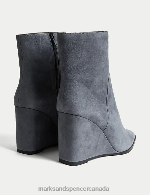 Women Grey Footwear Marks & Spencer Suede Wedge Pointed Ankle Boots 20VTD1359 - Marks and Spencer online