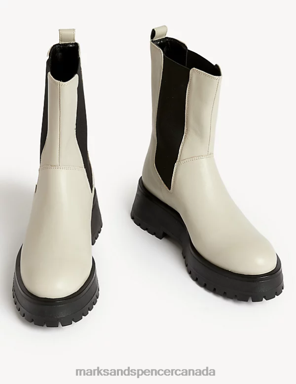 Women Ivory Footwear Marks & Spencer Leather Chelsea Flatform Ankle Boots 20VTD1644 - Marks and Spencer outlet