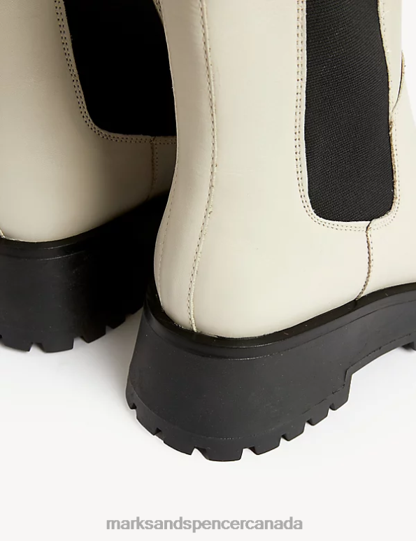 Women Ivory Footwear Marks & Spencer Leather Chelsea Flatform Ankle Boots 20VTD1644 - Marks and Spencer outlet