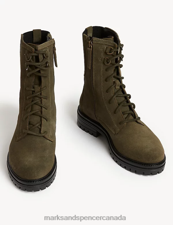 Marks and Spencer near me - Women Khaki Footwear Marks & Spencer Wide Fit Suede Lace Up Flat Ankle Boots 20VTD1438