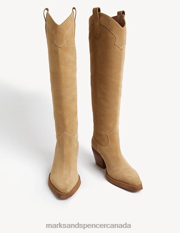 Marks and Spencer near me - Women Mink Footwear Marks & Spencer Suede Cow Boy Knee High Boots 20VTD1713