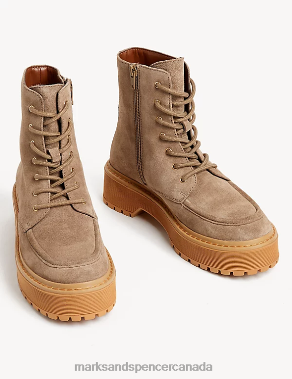 Women Sage Footwear Marks & Spencer Suede Chunky Lace Up Platform Boots 20VTD2746 - Marks and Spencer online