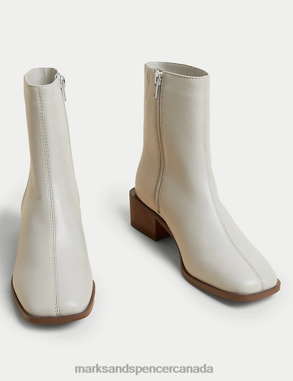 Marks and Spencer Canada - Women Stone Footwear Marks & Spencer Leather Block Heel Square Toe Ankle Boots 20VTD691