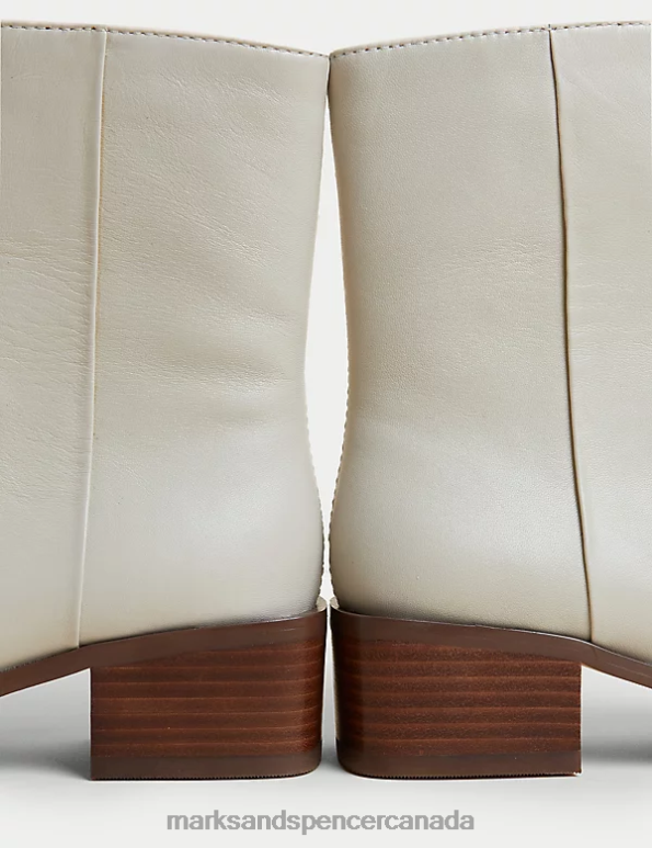 Marks and Spencer Canada - Women Stone Footwear Marks & Spencer Leather Block Heel Square Toe Ankle Boots 20VTD691