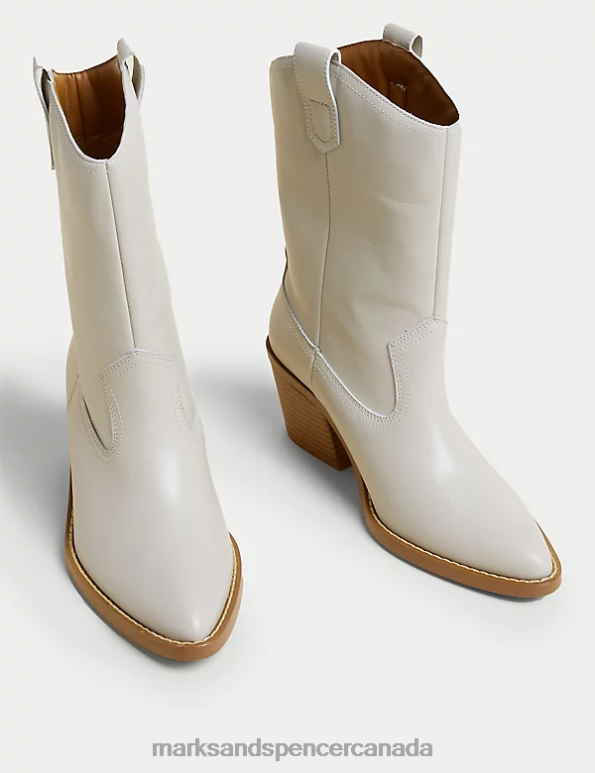 Marks and Spencer Canada - Women Stone Footwear Marks & Spencer Leather Cow Boy Block Heel Ankle Boots 20VTD2310