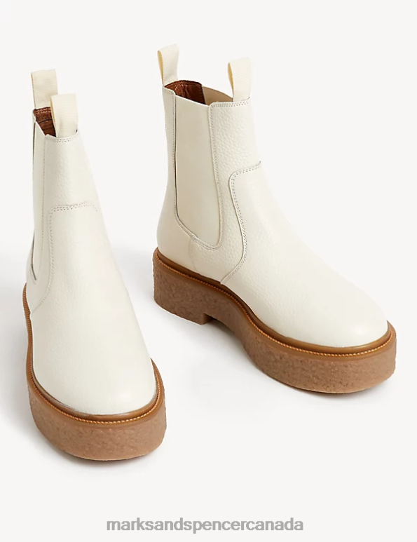 Women White Footwear Marks & Spencer Leather Chelsea Chunky Flat Ankle Boots 20VTD1982 - Marks and Spencer outlet