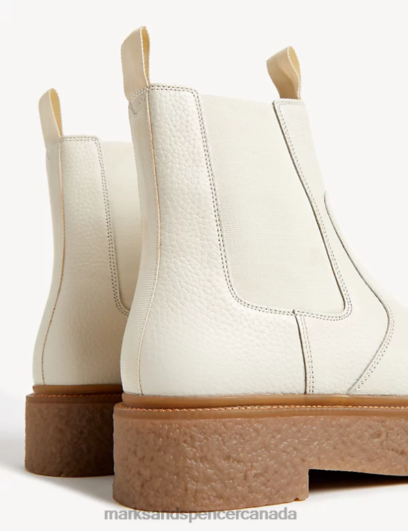Women White Footwear Marks & Spencer Leather Chelsea Chunky Flat Ankle Boots 20VTD1982 - Marks and Spencer outlet