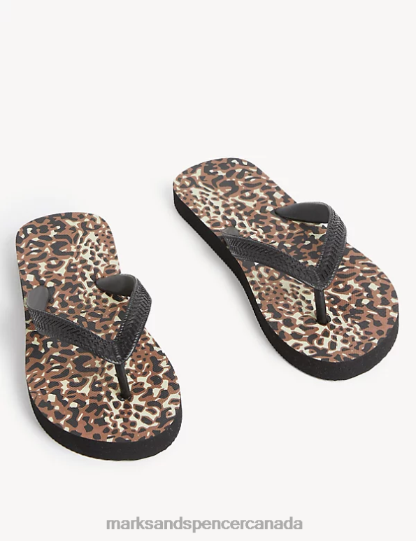 Marks and Spencer sale - Women Brown Mix Footwear Marks & Spencer Animal Print Flat Flip Flops 20VTD2062