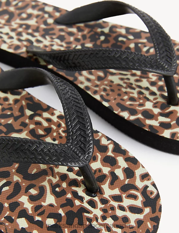 Marks and Spencer sale - Women Brown Mix Footwear Marks & Spencer Animal Print Flat Flip Flops 20VTD2062