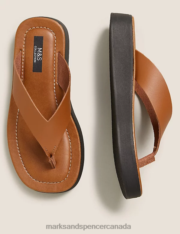Women Tan Footwear Marks & Spencer Leather Flatform Flip Flops 20VTD2534 - Marks and Spencer Canada locations