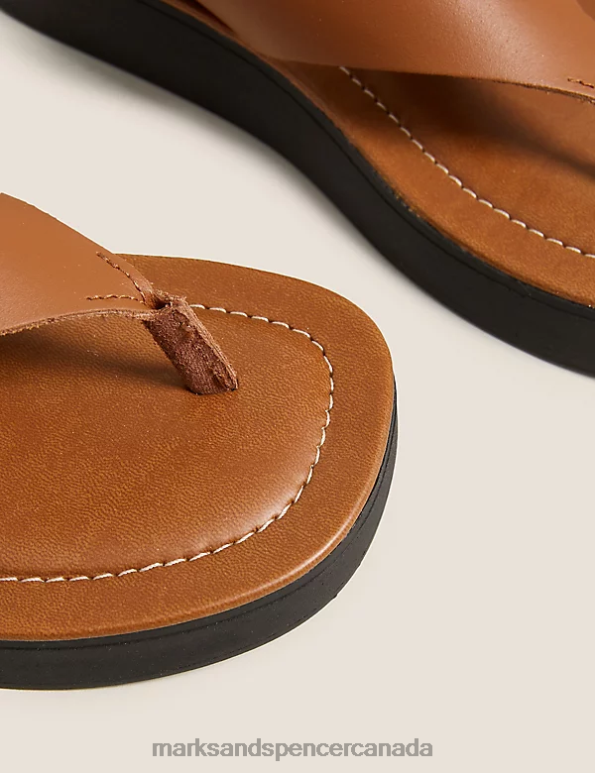 Women Tan Footwear Marks & Spencer Leather Flatform Flip Flops 20VTD2534 - Marks and Spencer Canada locations