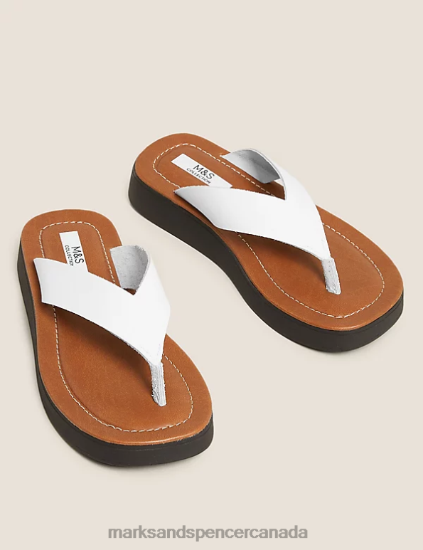 Marks and Spencer Canada - Women White Footwear Marks & Spencer Leather Flatform Flip Flops 20VTD2897