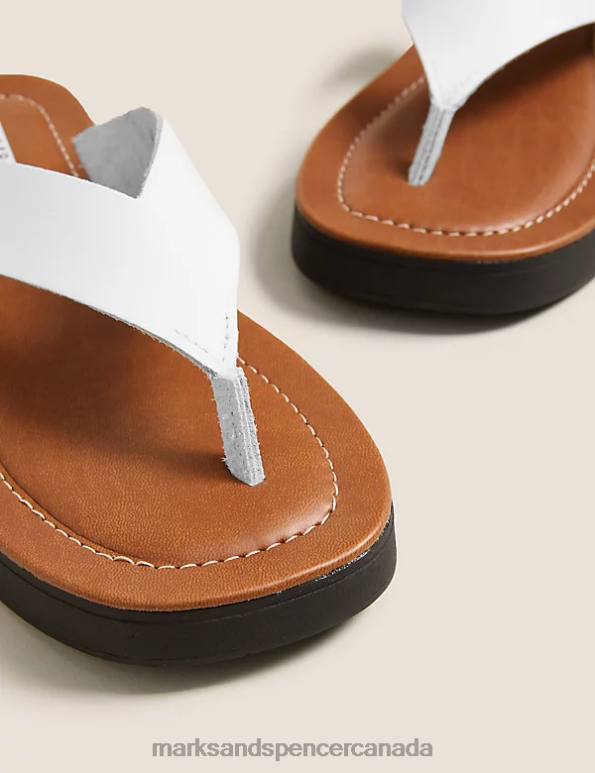 Marks and Spencer Canada - Women White Footwear Marks & Spencer Leather Flatform Flip Flops 20VTD2897