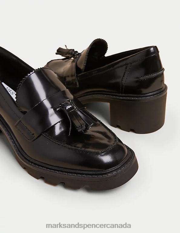 Marks and Spencer sale - Women Black Footwear Marks & Spencer Leather Tassel Block Heel Loafers 20VTD1688