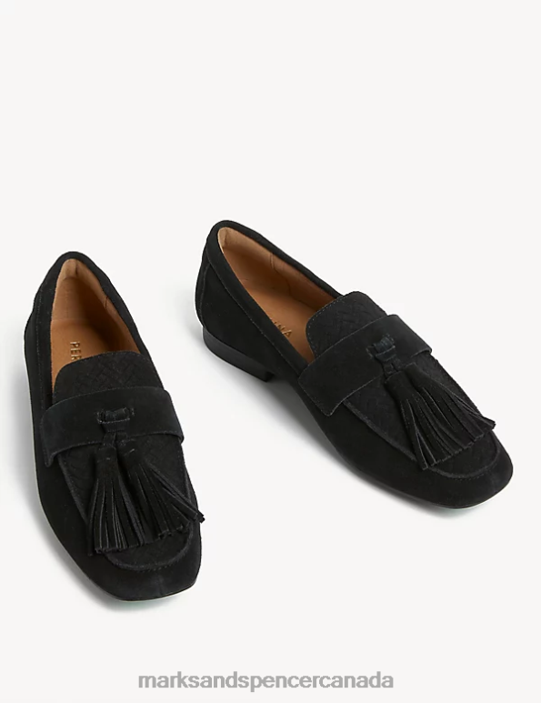 Women Black Footwear Marks & Spencer Suede Tassel Flat Loafers 20VTD1811 - Marks and Spencer Canada locations
