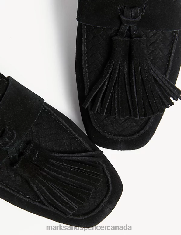 Women Black Footwear Marks & Spencer Suede Tassel Flat Loafers 20VTD1811 - Marks and Spencer Canada locations