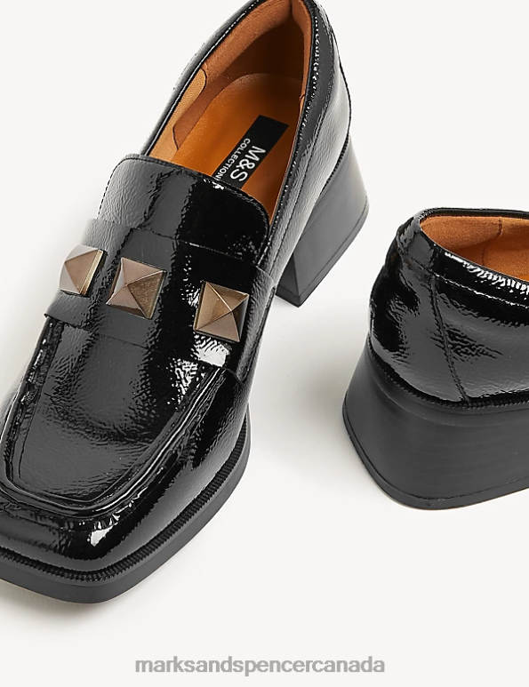 Marks and Spencer sale - Women Black Footwear Marks & Spencer Wide Fit Leather Patent Block Heel Loafers 20VTD1100