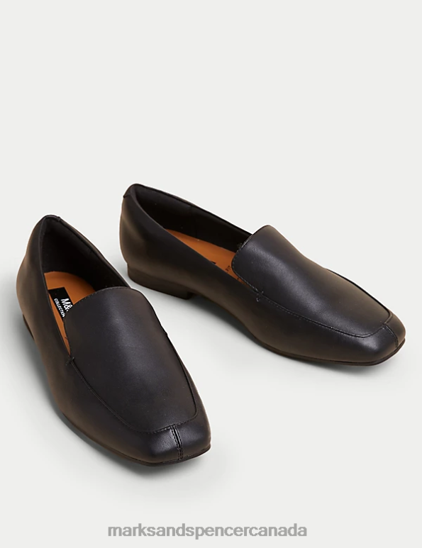 Marks and Spencer near me - Women Black Footwear Marks & Spencer Wide Fit Leather Square Toe Flat Loafers 20VTD2877