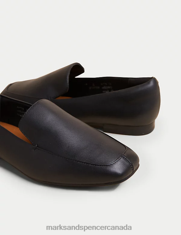 Marks and Spencer near me - Women Black Footwear Marks & Spencer Wide Fit Leather Square Toe Flat Loafers 20VTD2877