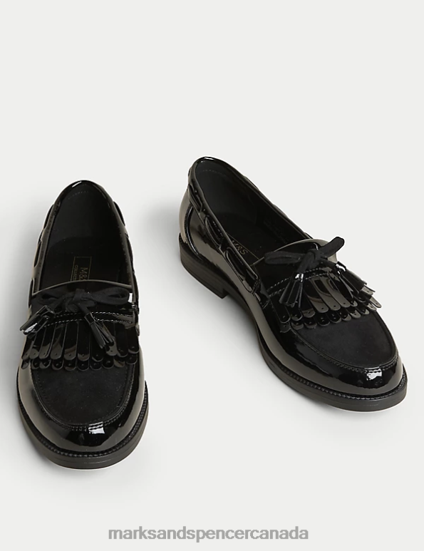 Marks and Spencer Canada - Women Black Patent Footwear Marks & Spencer Patent Tassel Bow Loafers 20VTD793