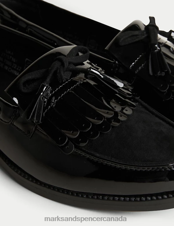 Marks and Spencer Canada - Women Black Patent Footwear Marks & Spencer Patent Tassel Bow Loafers 20VTD793